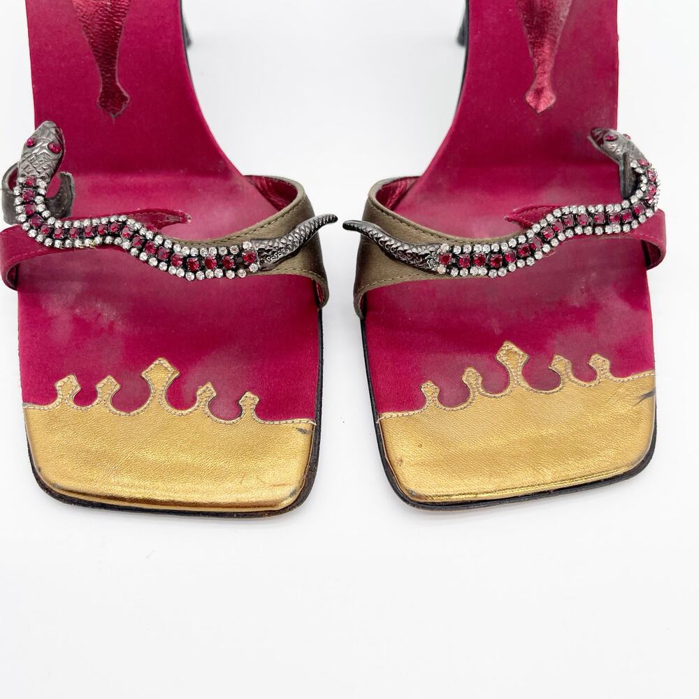 Giuseppe Zanotti Vicini Vintage Crystal Snake Red Gold Square Toe Mules IT 38 - Picture 7 of 11